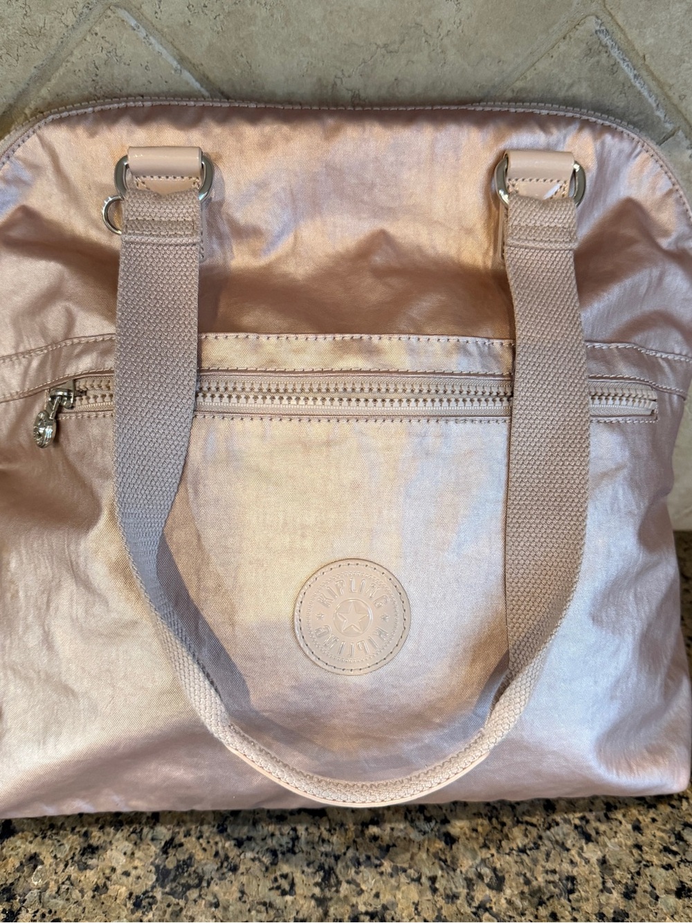 Kipling Doris Metallic Rose Gold Nylon Shoulder Bag Purse